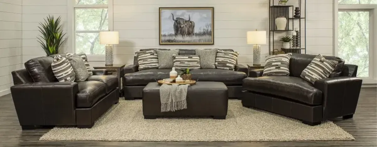 Bodie Chocolate Brown Leather-Match Ottoman