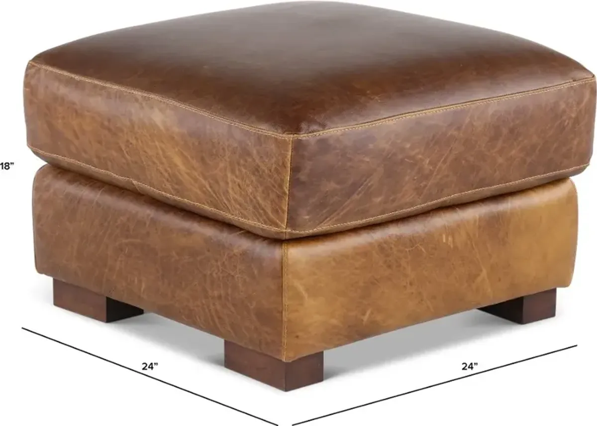 Dakota Brown Leather Ottoman