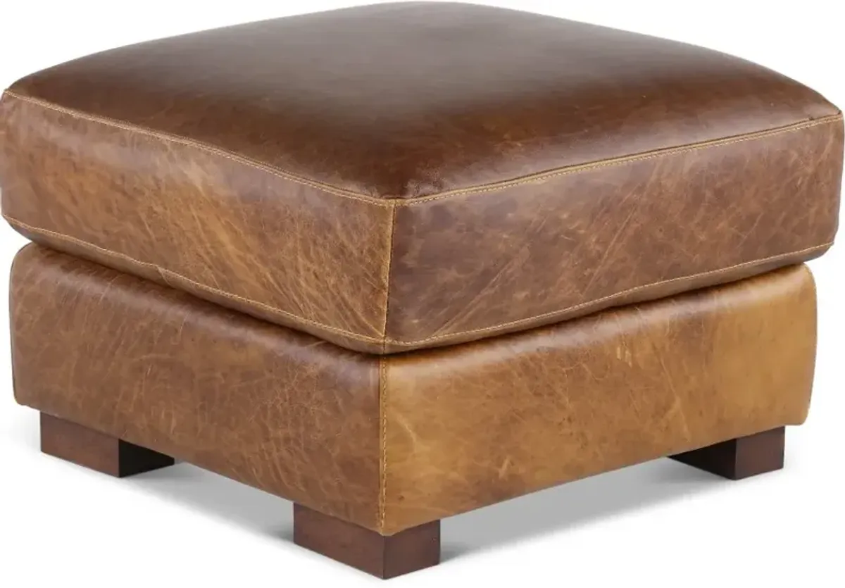 Dakota Brown Leather Ottoman