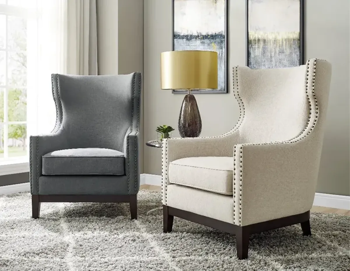 Roswell Gray Linen Accent Chair