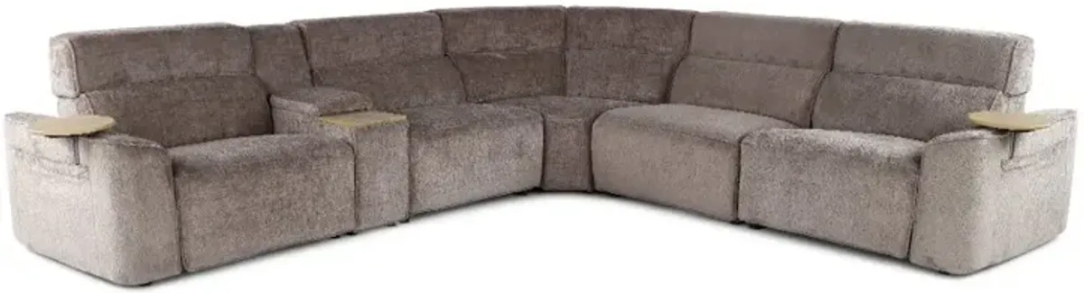Alora Truffel 6-Piece Power Reclining Sectional with Audio Console