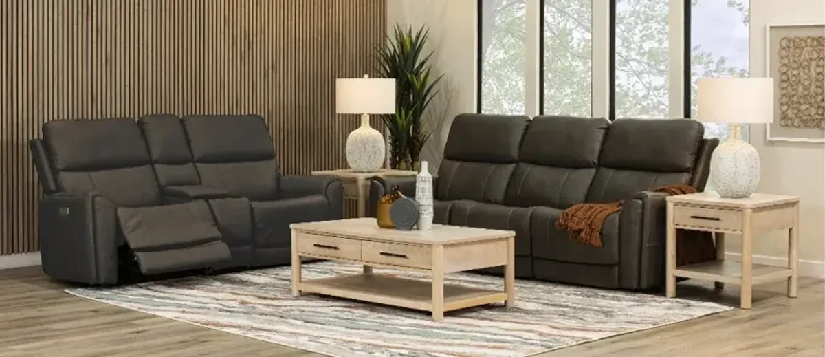 Damon Smoke Gray Power Reclining Sofa with Power Lumbar and Headrest