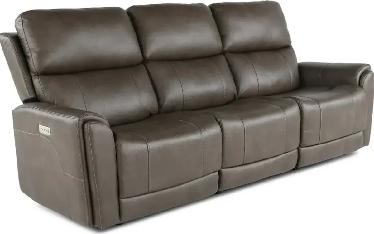 Damon Smoke Gray Power Reclining Sofa with Power Lumbar and Headrest