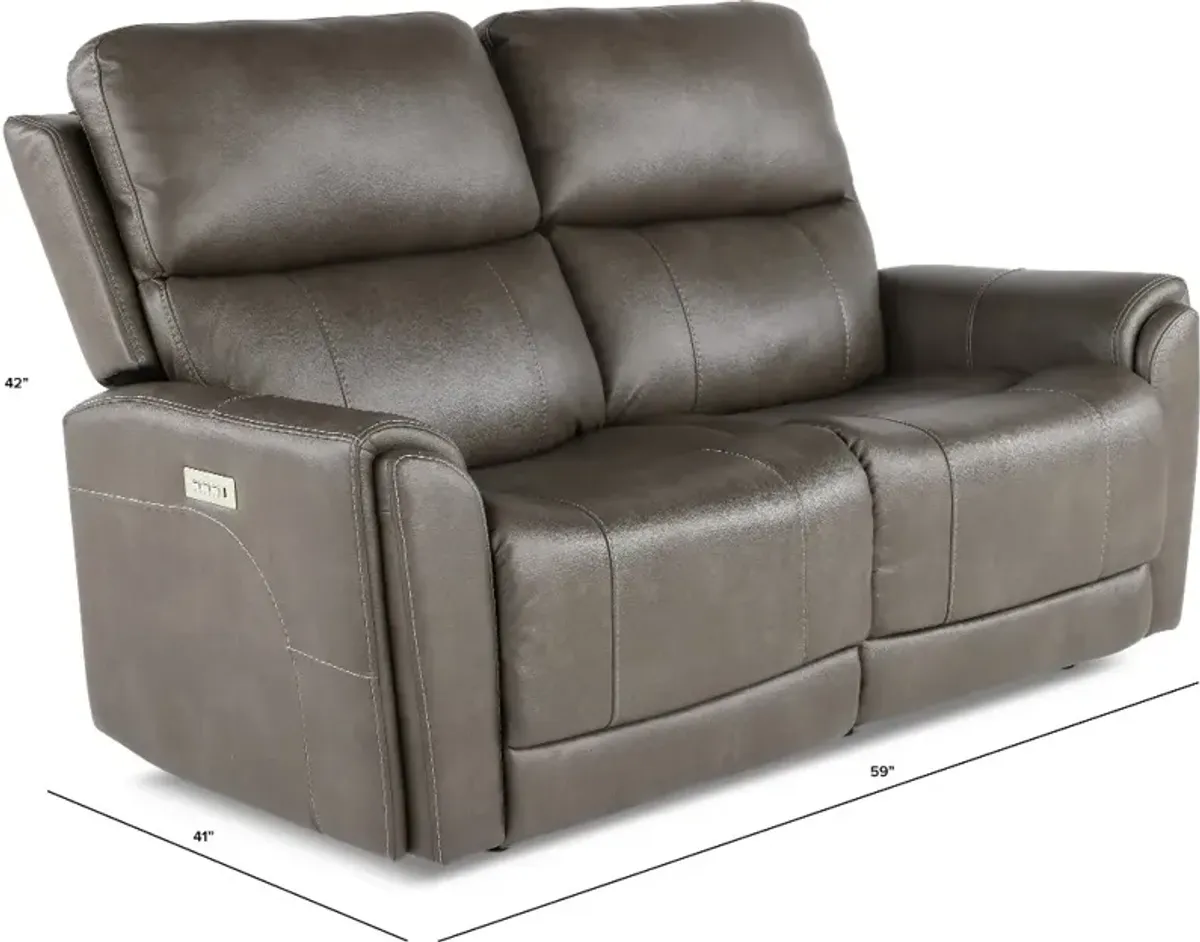 Damon Smoke Gray Power Reclining Loveseat with Power Lumbar and...