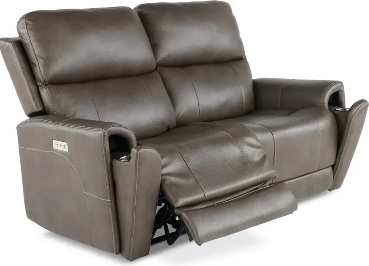 Damon Smoke Gray Power Reclining Loveseat with Power Lumbar and...