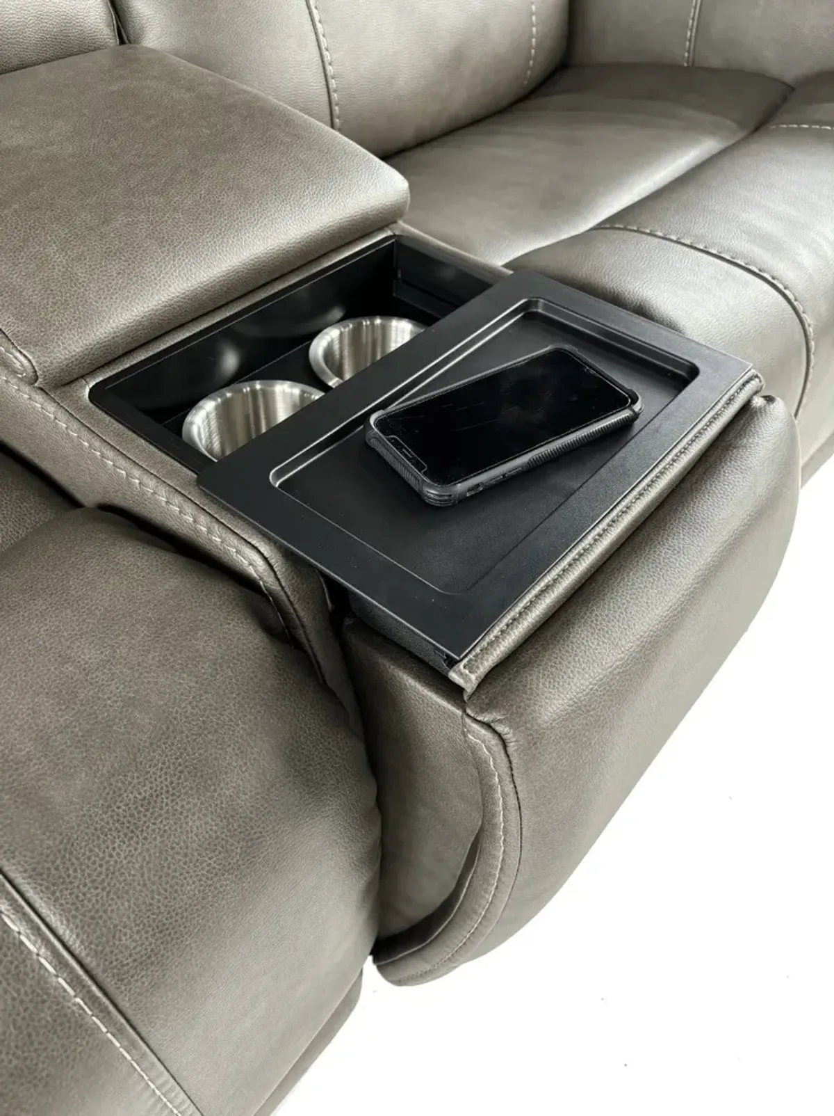 Damon Smoke Gray Power Reclining Loveseat with Power Lumbar and...