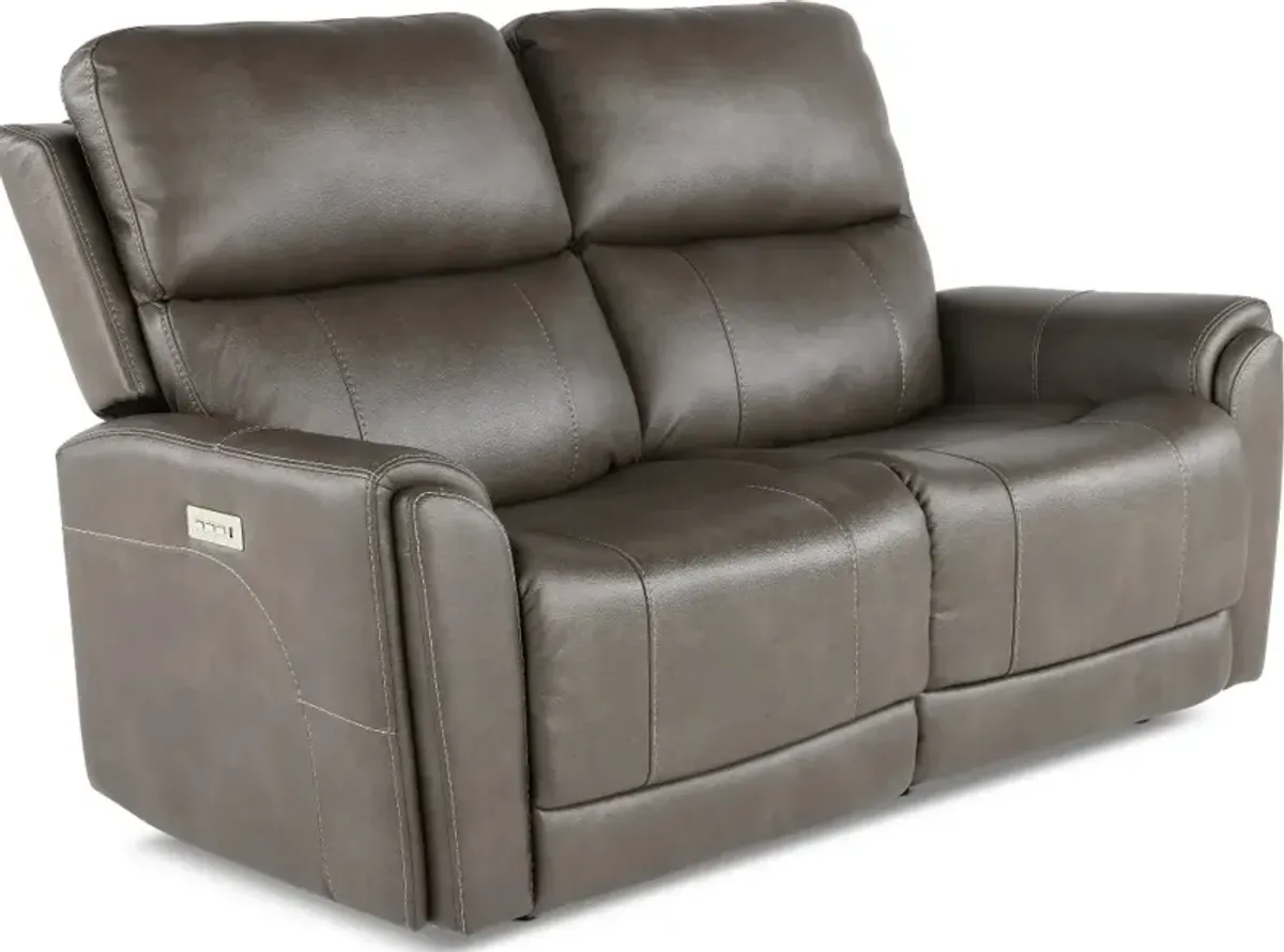 Damon Smoke Gray Power Reclining Loveseat with Power Lumbar and...