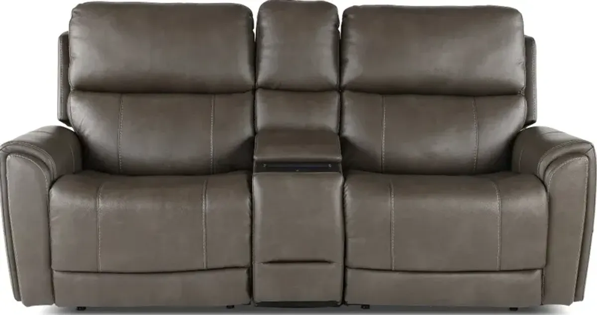 Damon Smoke Gray Power Reclining Loveseat with Console