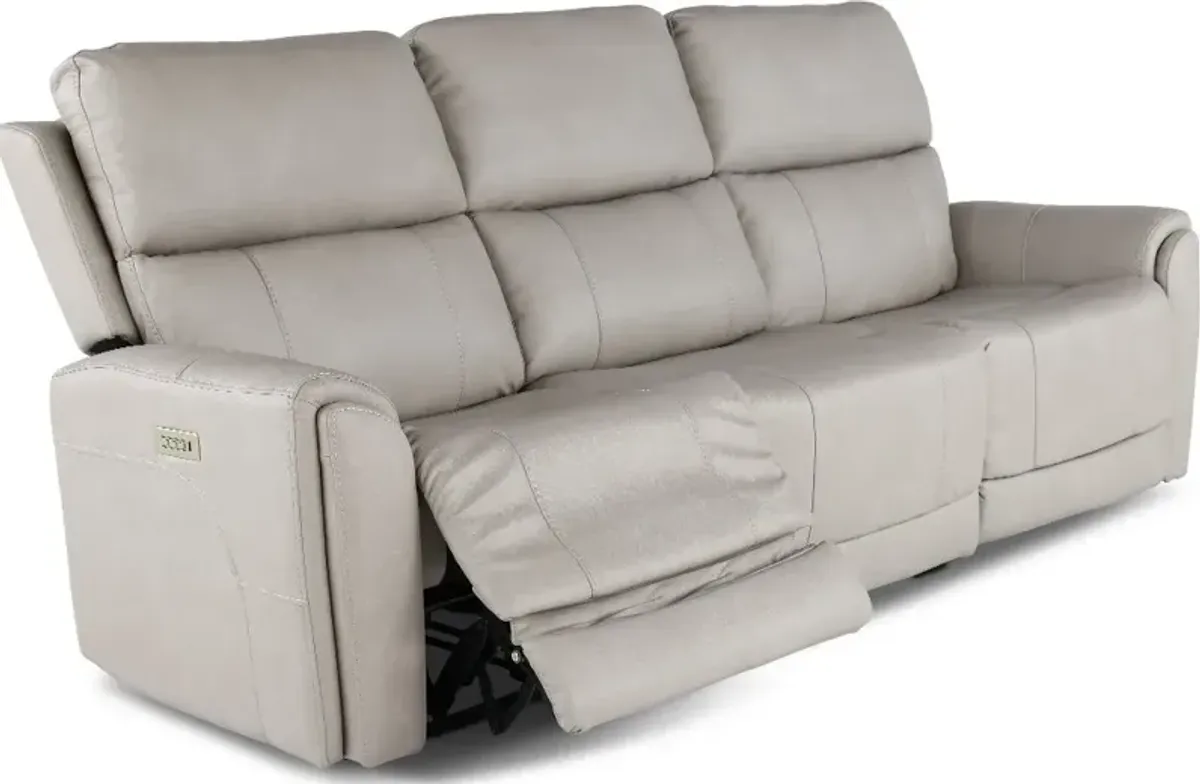 Damon Capriccio Dove Power Reclining Sofa with Power Lumbar and Headrest