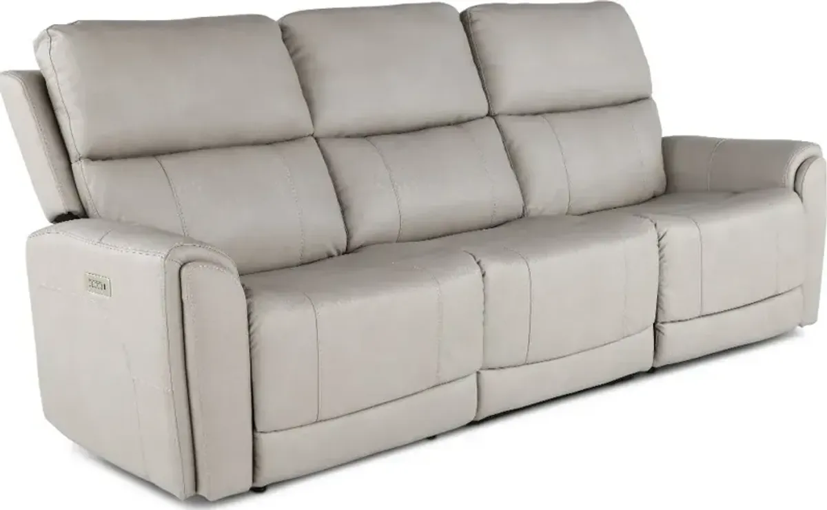 Damon Capriccio Dove Power Reclining Sofa with Power Lumbar and Headrest