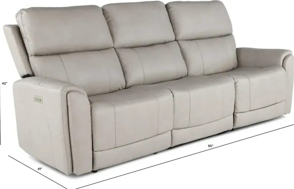 Damon Capriccio Dove Power Reclining Sofa with Power Lumbar and Headrest