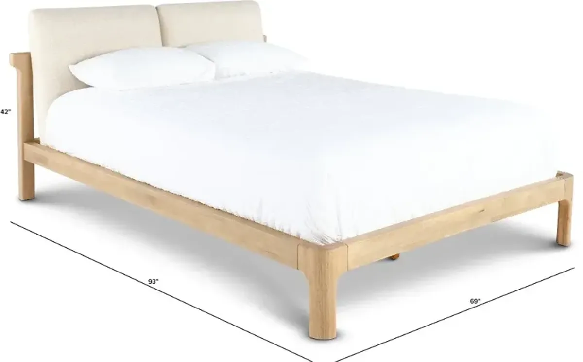 Furano Linen White and Natural Queen Platform Bed