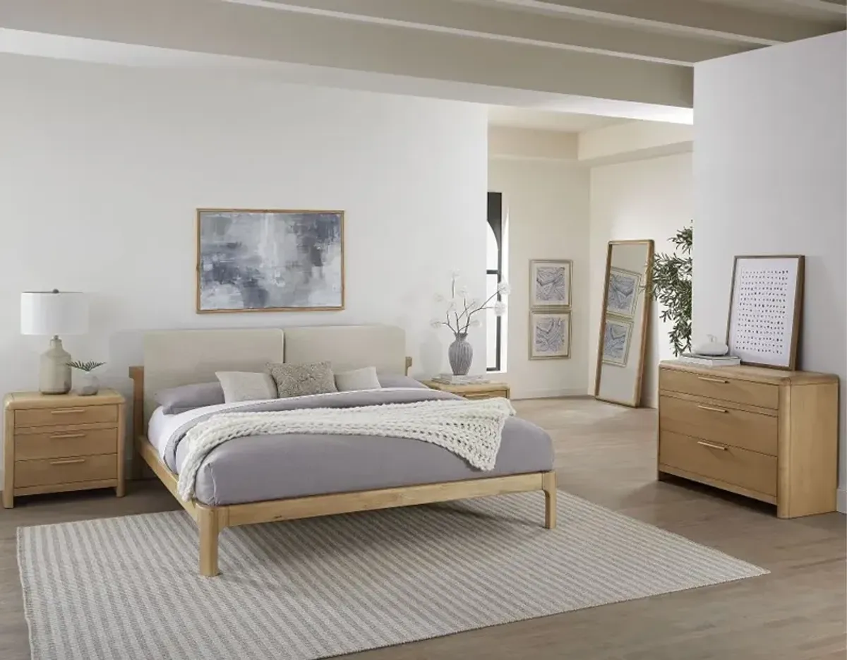 Furano Linen White and Natural Queen Platform Bed