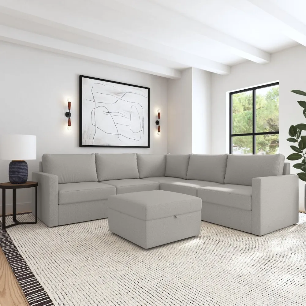 Flex Taupe 5-Seat Modular Sectional with Storage Ottoman