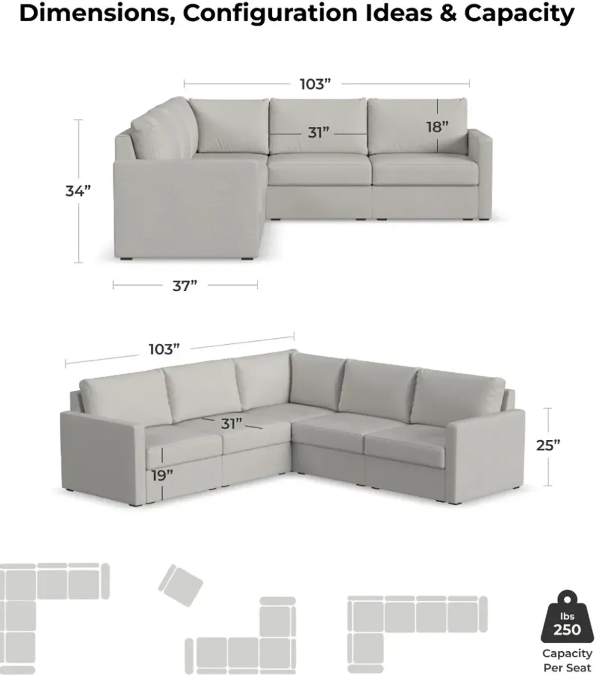 Flex Taupe 5-Seat Modular Sectional