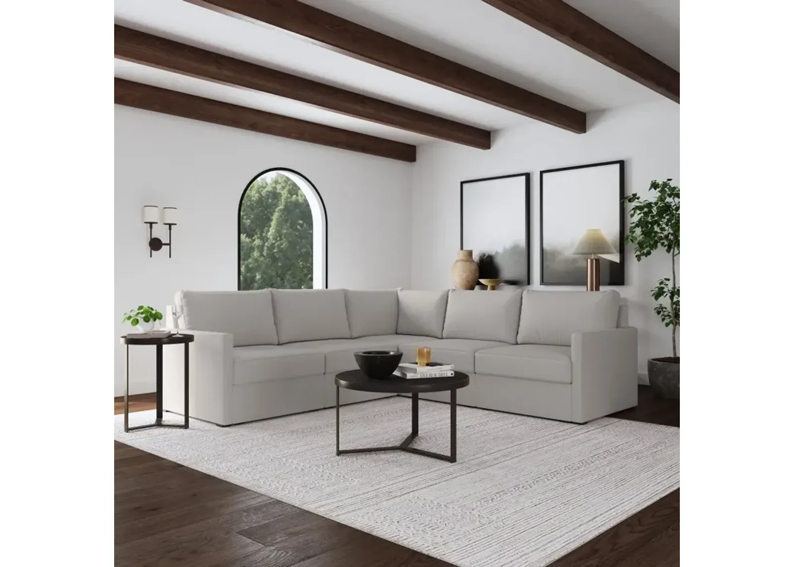 Flex Taupe 5-Seat Modular Sectional with Narrow Arm