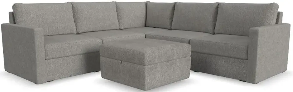 Flex Gray 5-Seat Modular Sectional with Storage Ottoman