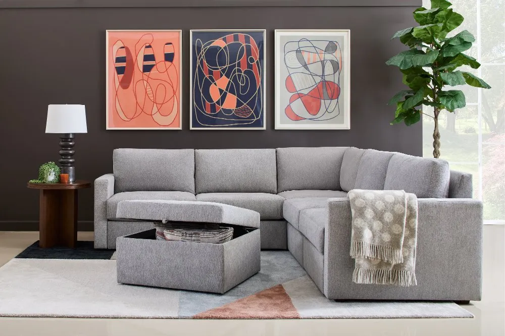 Flex Gray 5-Seat Modular Sectional with Storage Ottoman