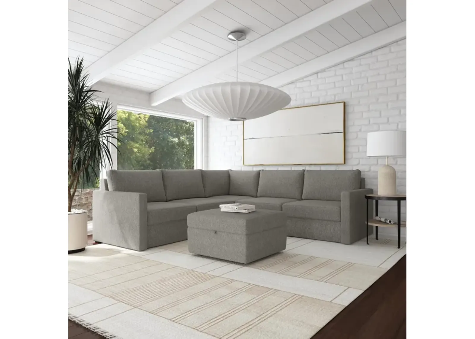 Flex Gray 5-Seat Modular Sectional with Storage Ottoman