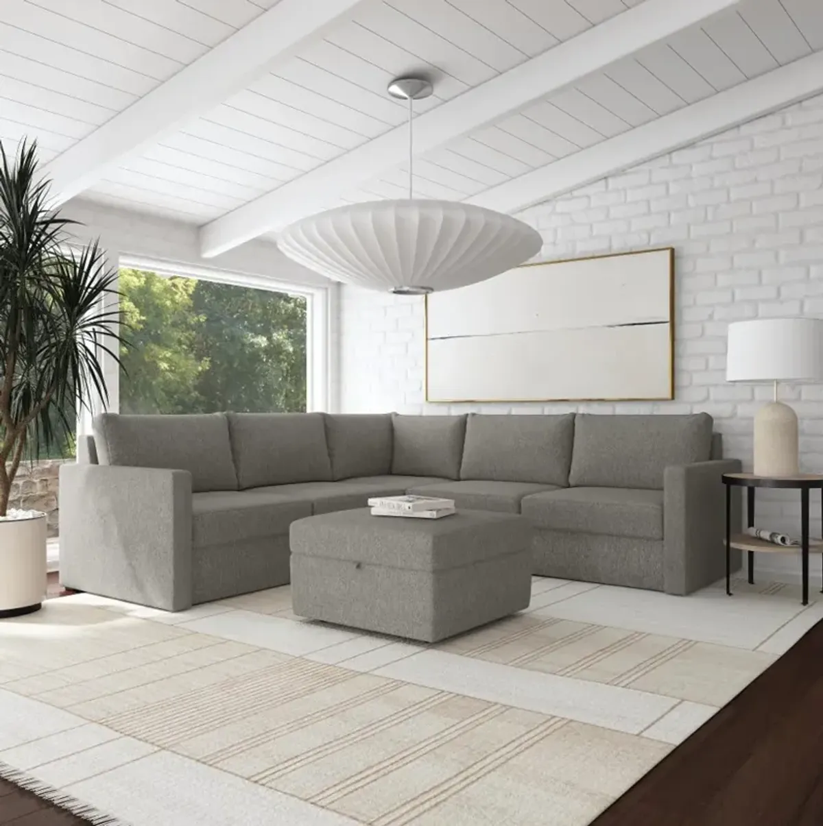 Flex Gray 5-Seat Modular Sectional with Storage Ottoman