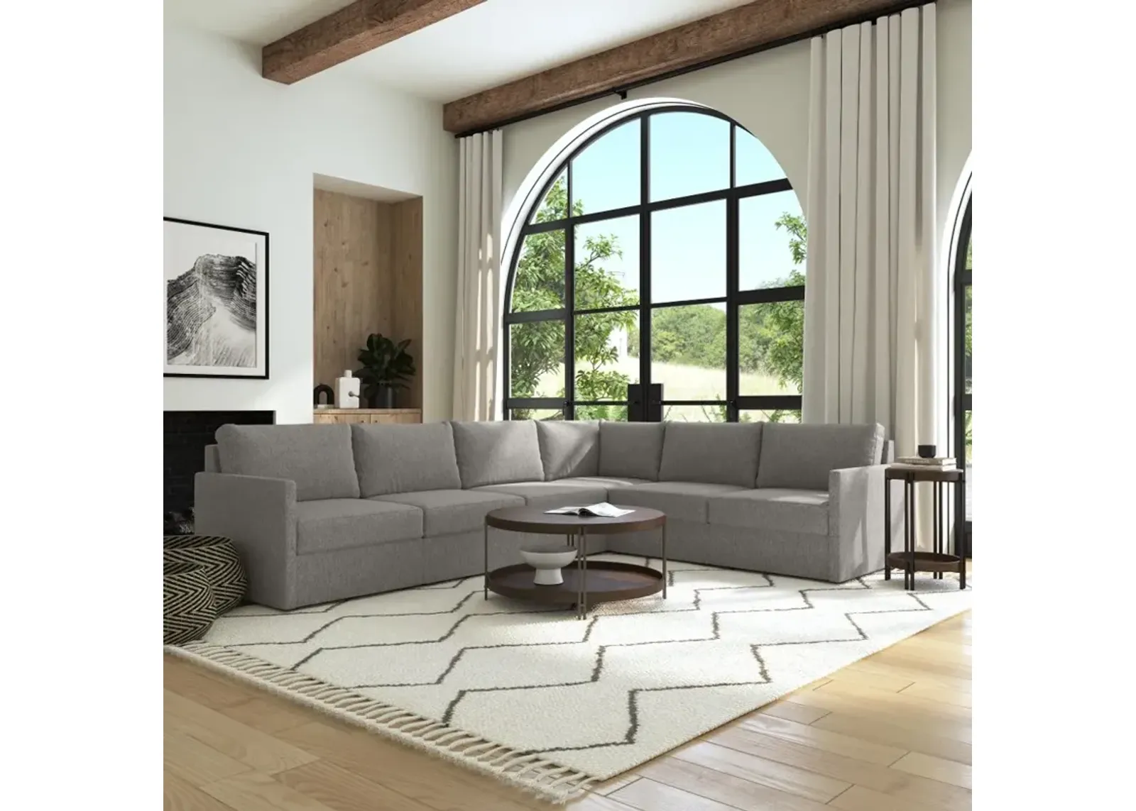 Flex Gray 6-Seat Modular Sectional with Narrow Arm