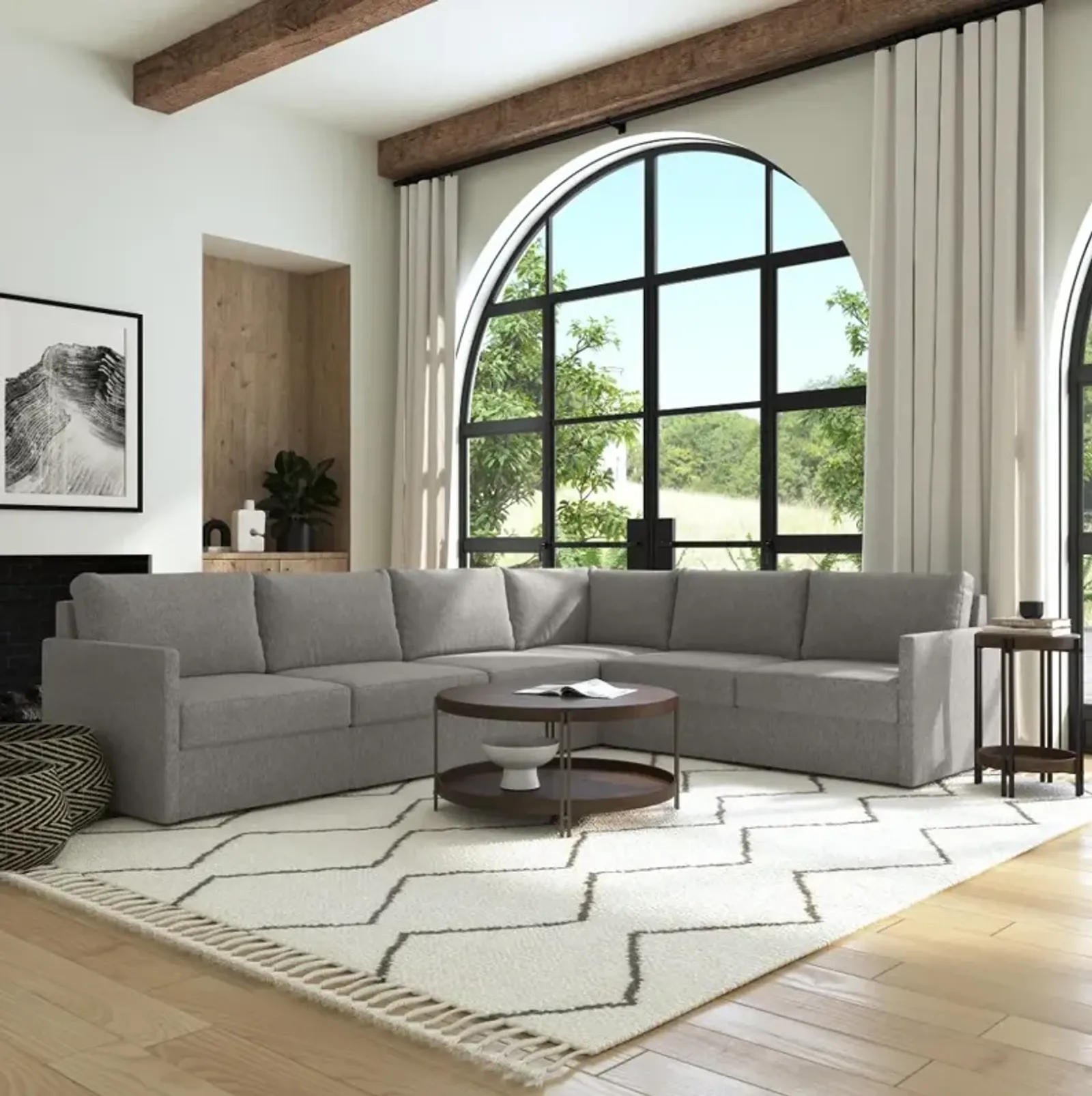 Flex Gray 6-Seat Modular Sectional with Narrow Arm