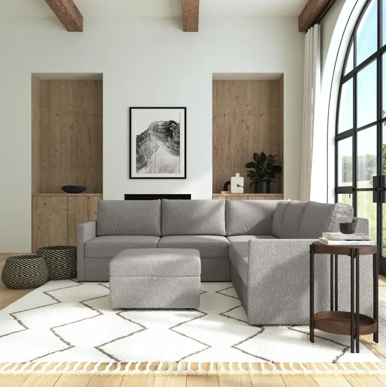 Flex Gray 5-Seat Modular Sectional with Narrow Arm and Storage Ottoman