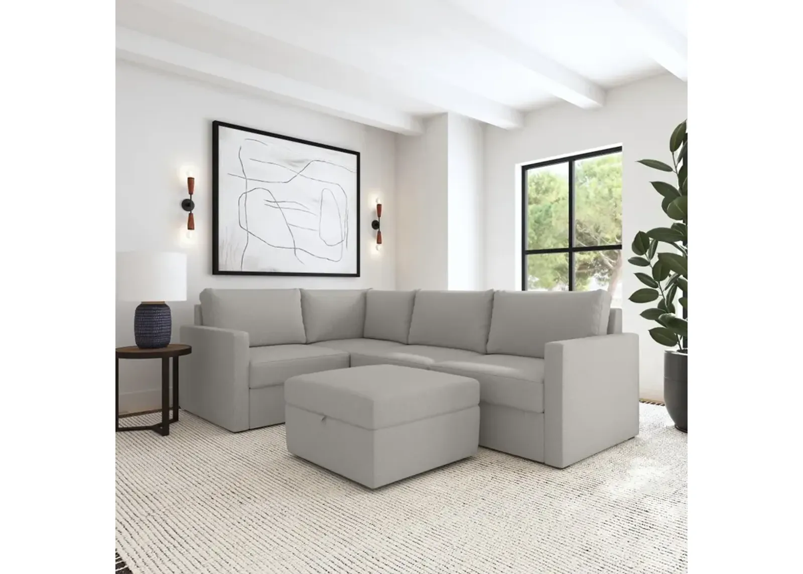 Flex Taupe 4-Seat Modular Sectional with Storage Ottoman