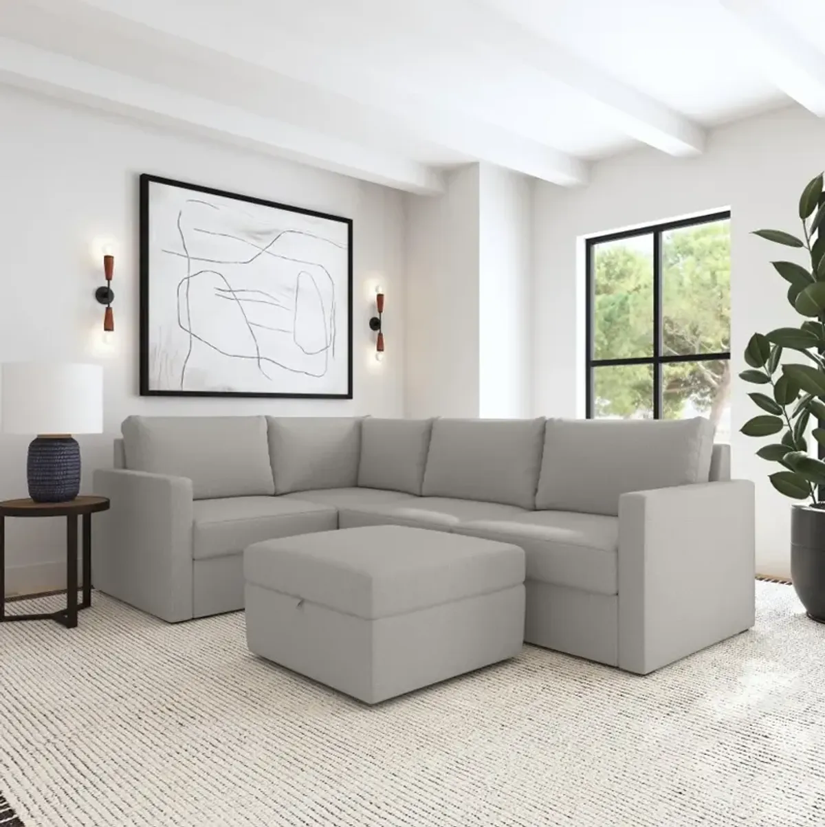 Flex Taupe 4-Seat Modular Sectional with Storage Ottoman