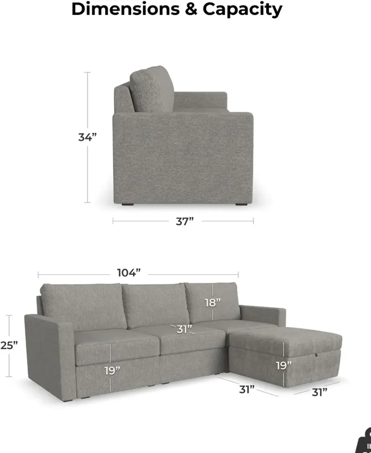 Flex Gray Modular Sofa and Storage Ottoman