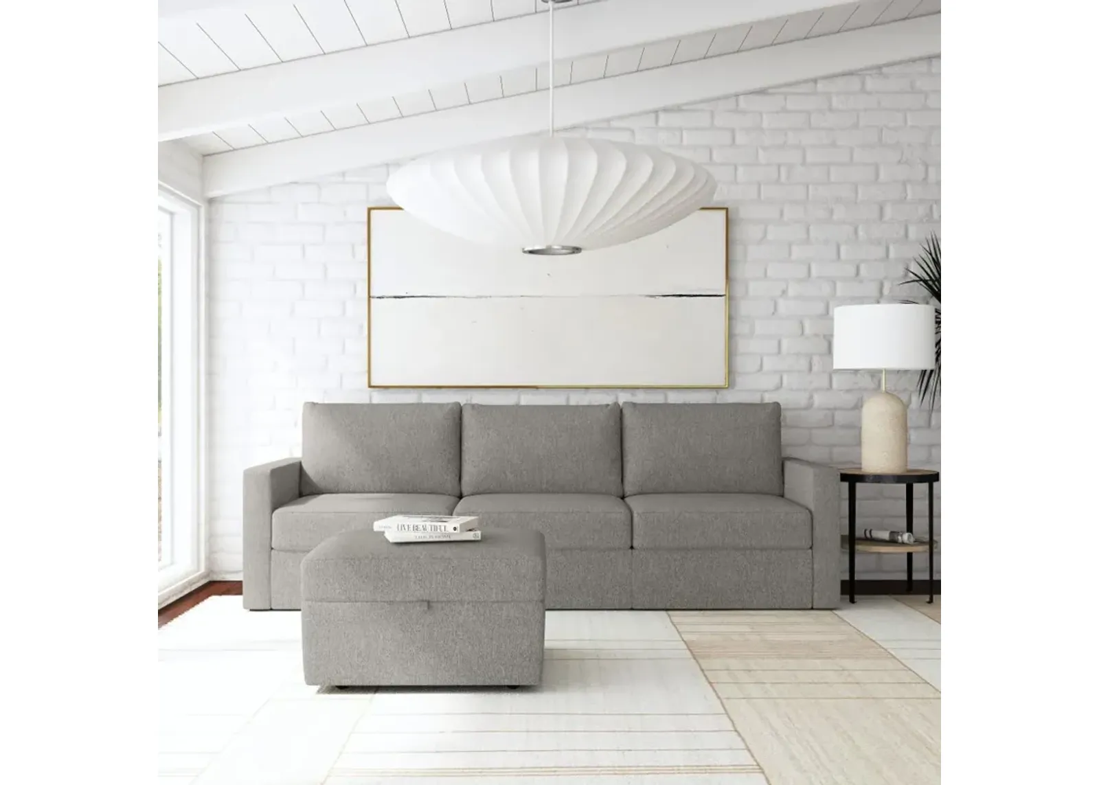 Flex Gray Modular Sofa and Storage Ottoman