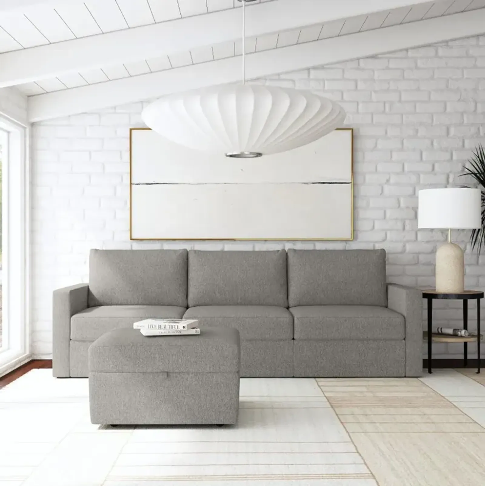 Flex Gray Modular Sofa and Storage Ottoman