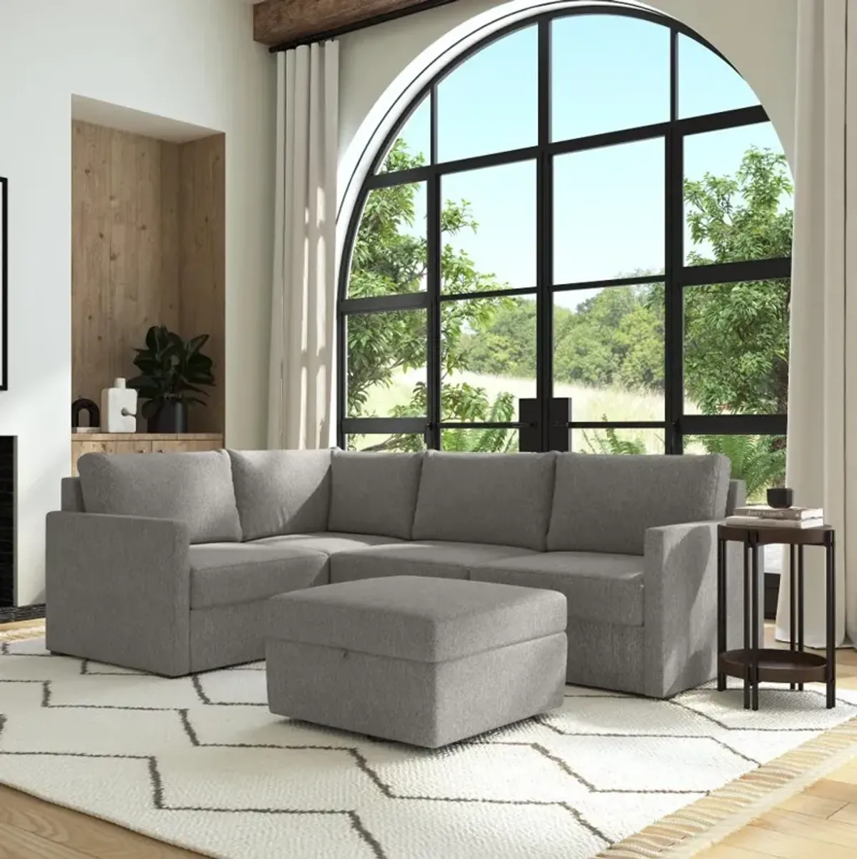 Flex Gray 4-Seat Modular Sectional and Storage Ottoman