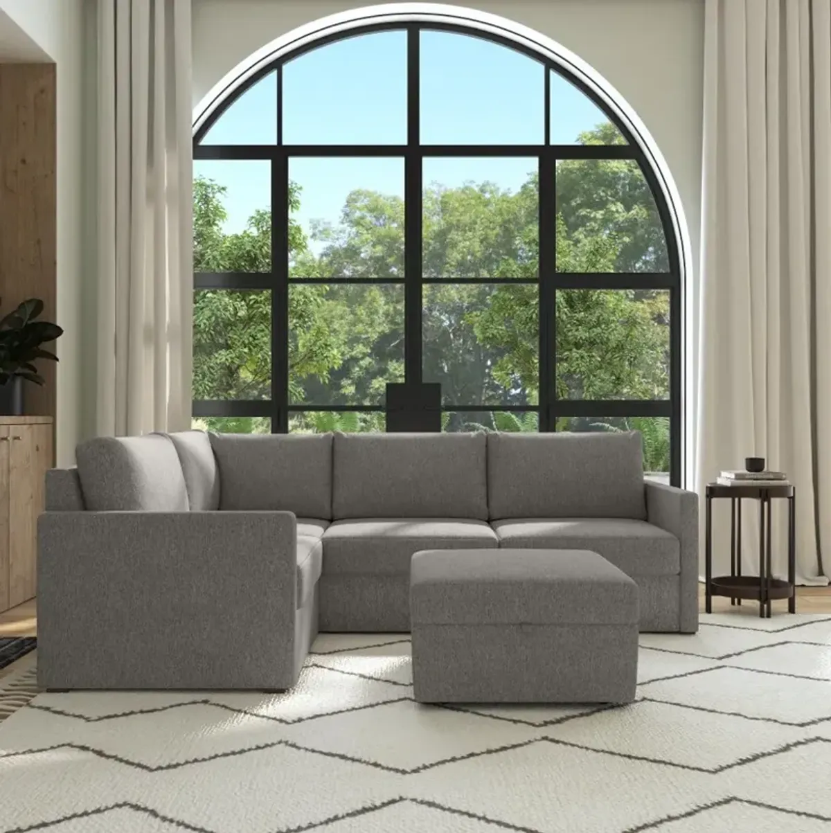 Flex Gray 4-Seat Modular Sectional and Storage Ottoman