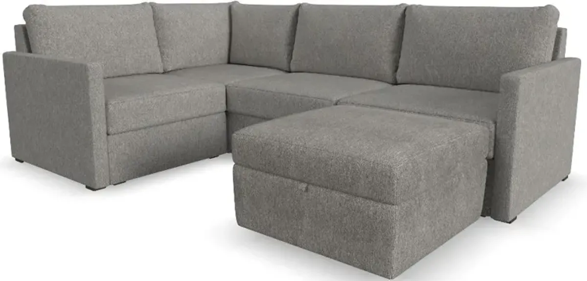 Flex Gray 4-Seat Modular Sectional with Narrow Arm and Storage Ottoman