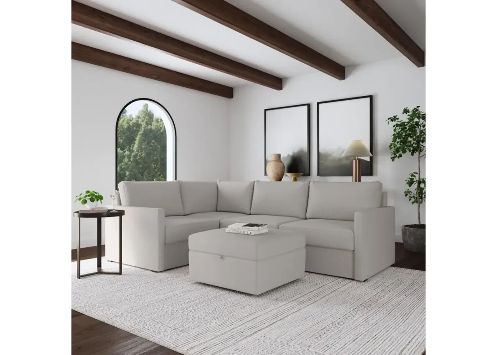 Flex Taupe 4-Seat Modular Sectional with Narrow Arm and Storage...