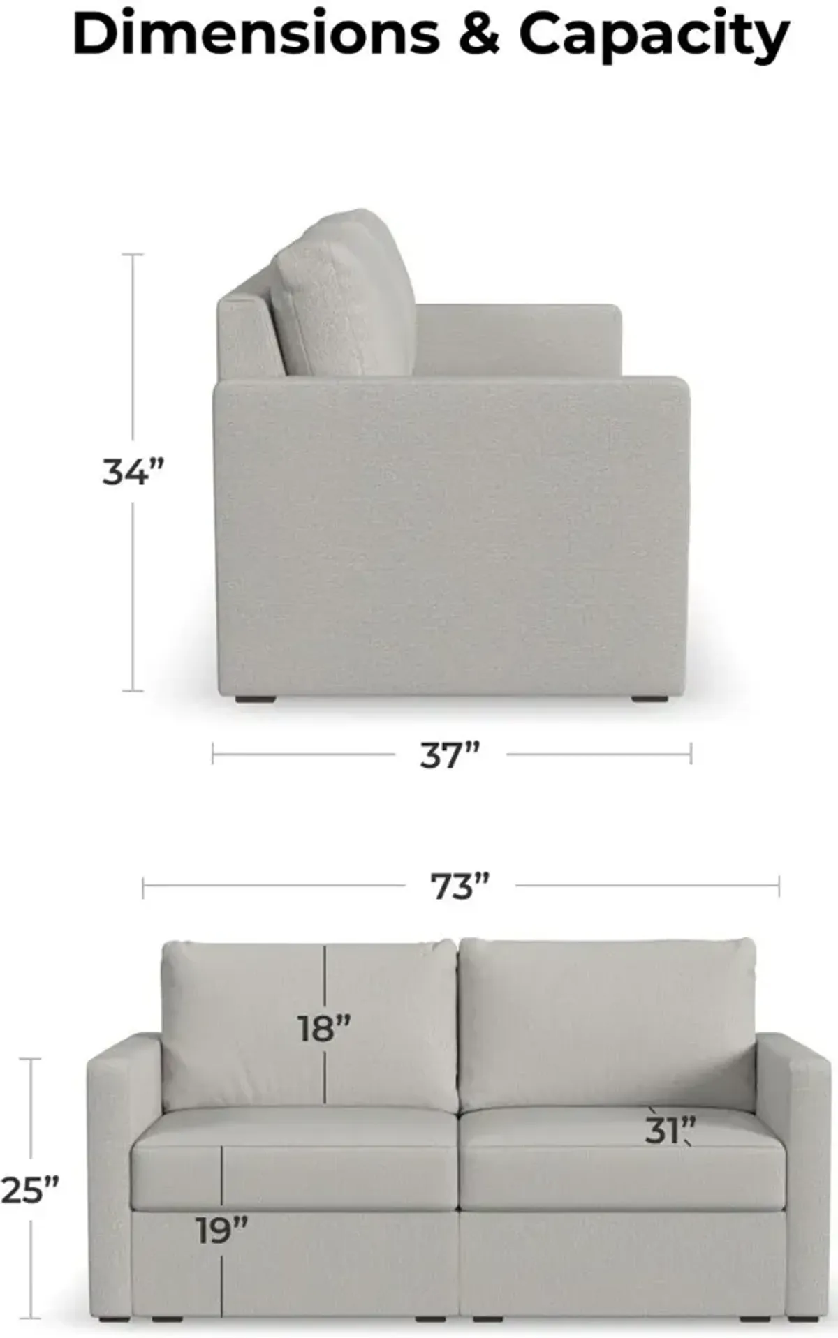 Flex Taupe Modular Loveseat with Narrow Arm