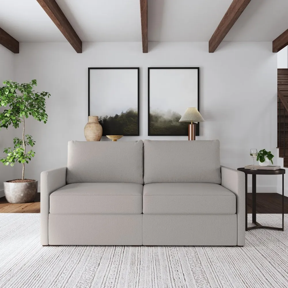 Flex Taupe Modular Loveseat with Narrow Arm