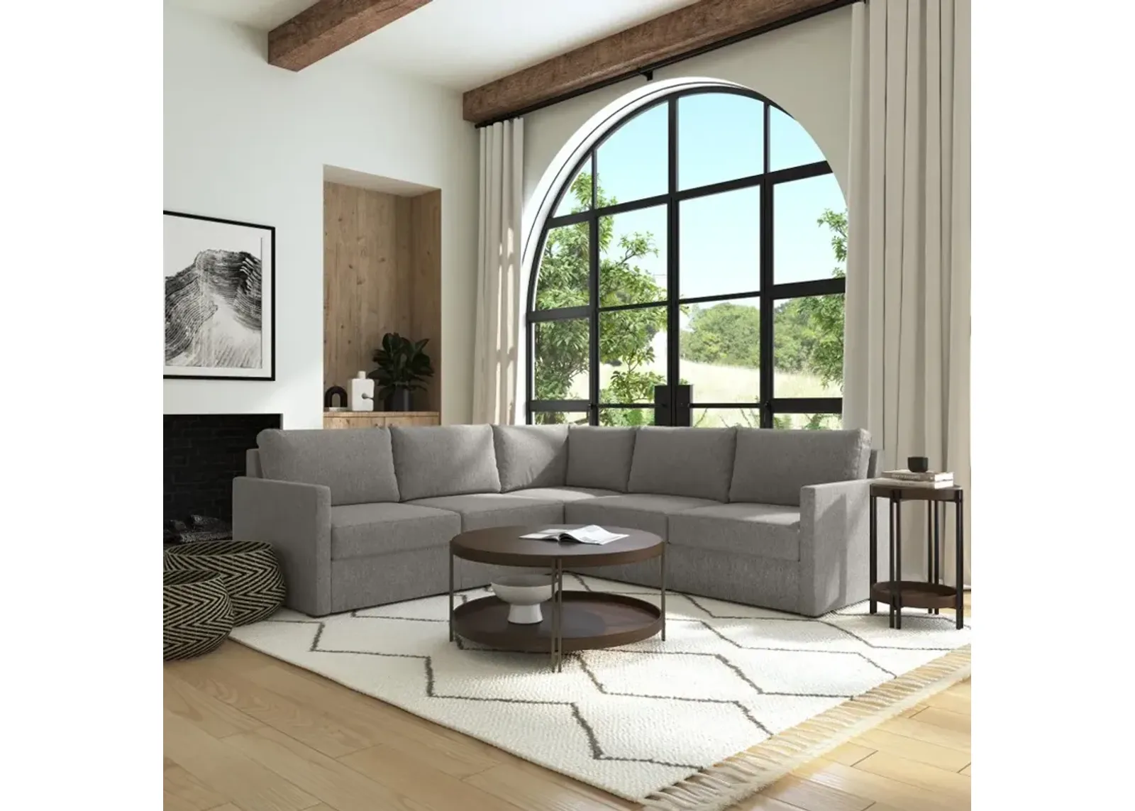 Flex Gray 5-Seat Modular Sectional with Narrow Arm