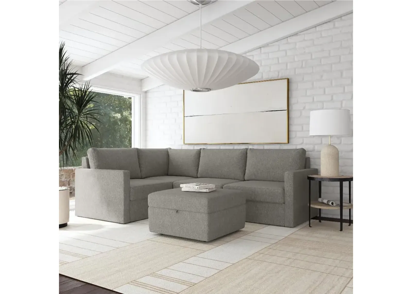 Flex Gray 4-Seat Modular Sectional with Storage Ottoman