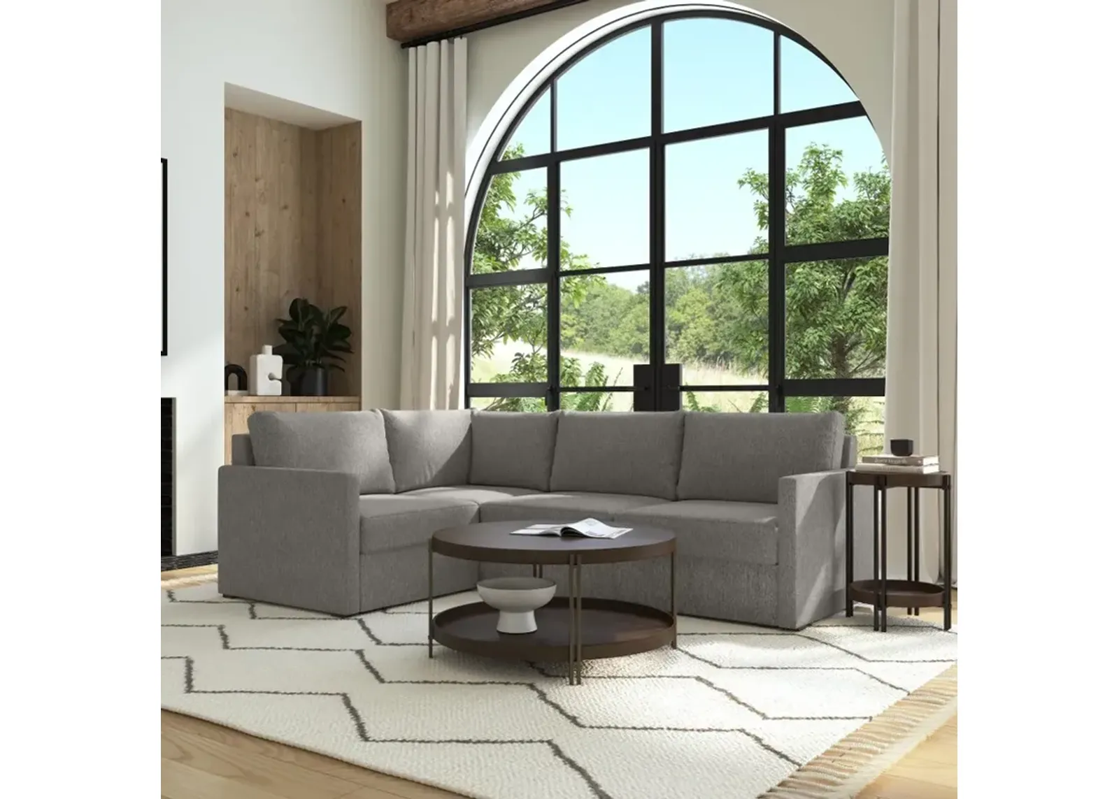 Flex Gray 4-Seat Modular Sectional with Narrow Arm