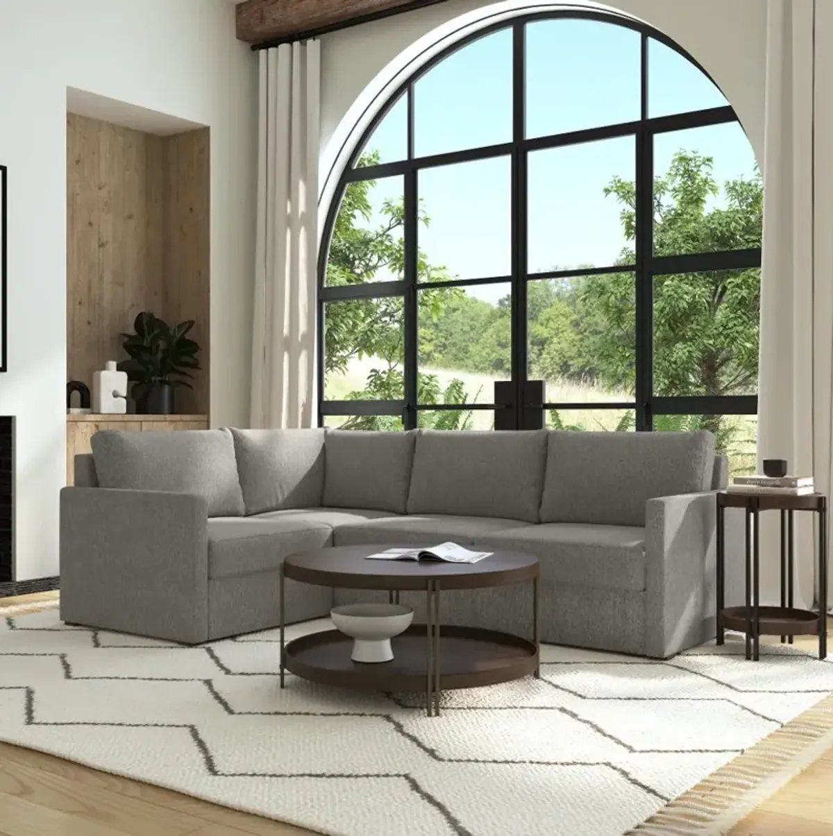 Flex Gray 4-Seat Modular Sectional with Narrow Arm