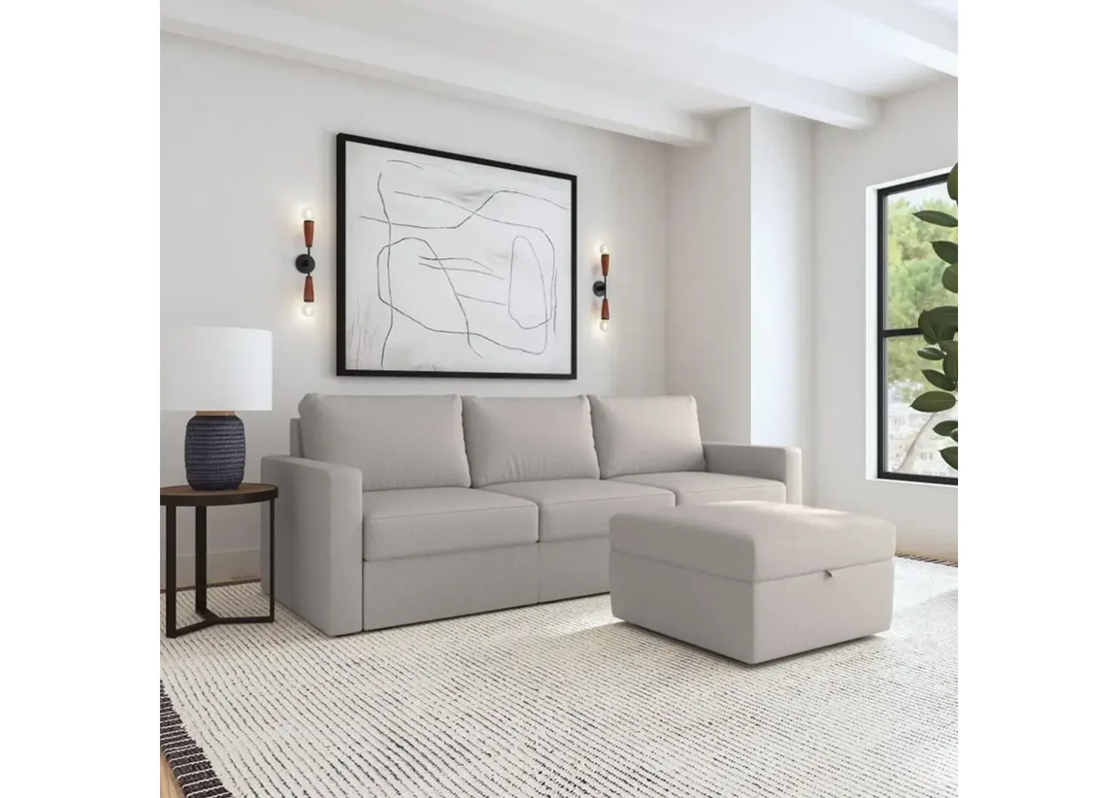 Flex Taupe Modular Sofa and Storage Ottoman