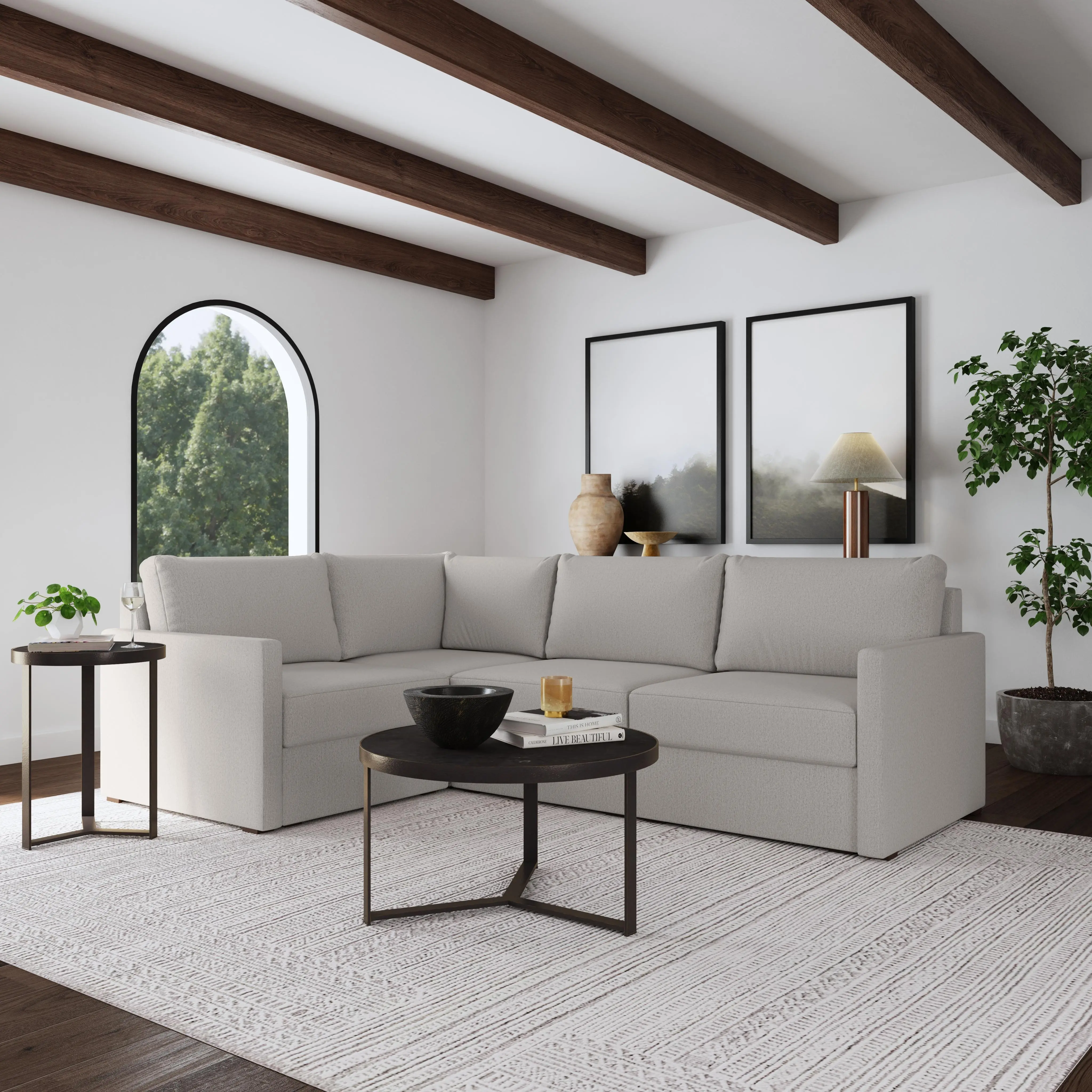Flex Taupe 4-Seat Modular Sectional with Narrow Arm