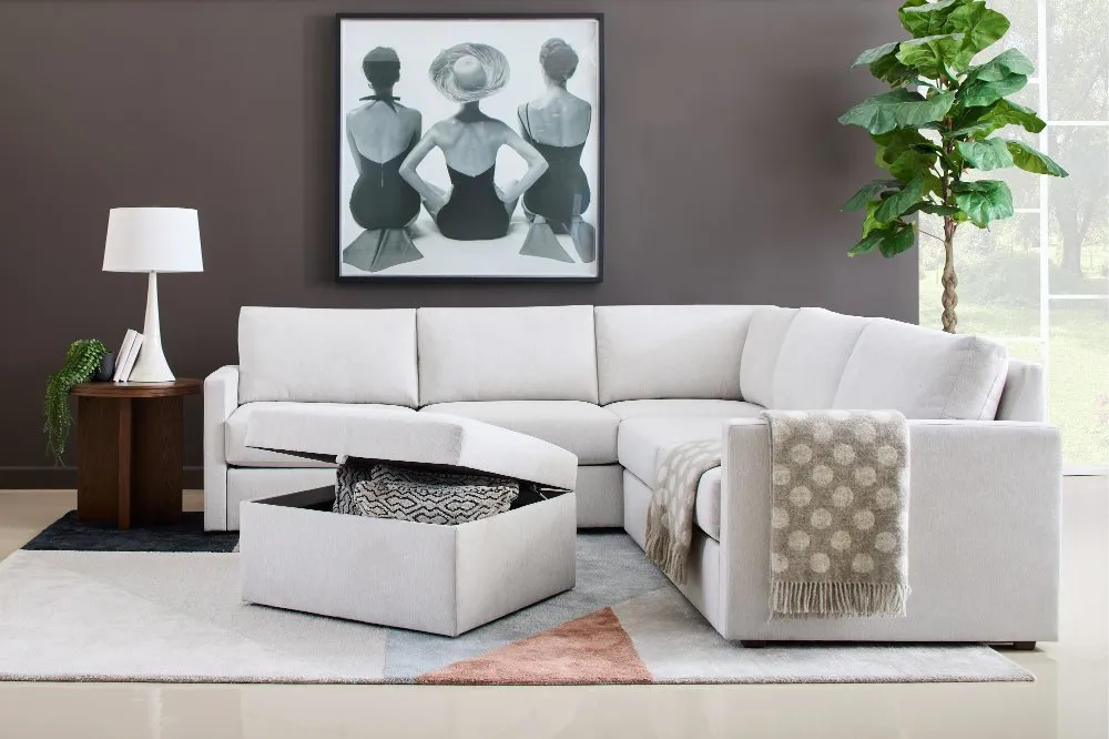 Flex Taupe 5-Seat Modular Sectional with Narrow Arm and Storage...