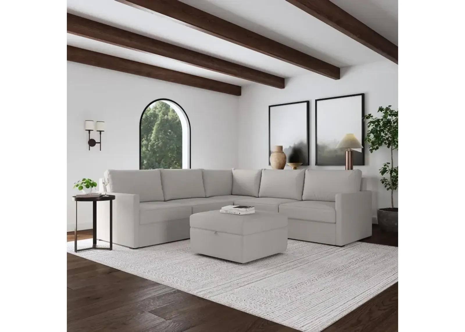 Flex Taupe 5-Seat Modular Sectional with Narrow Arm and Storage...