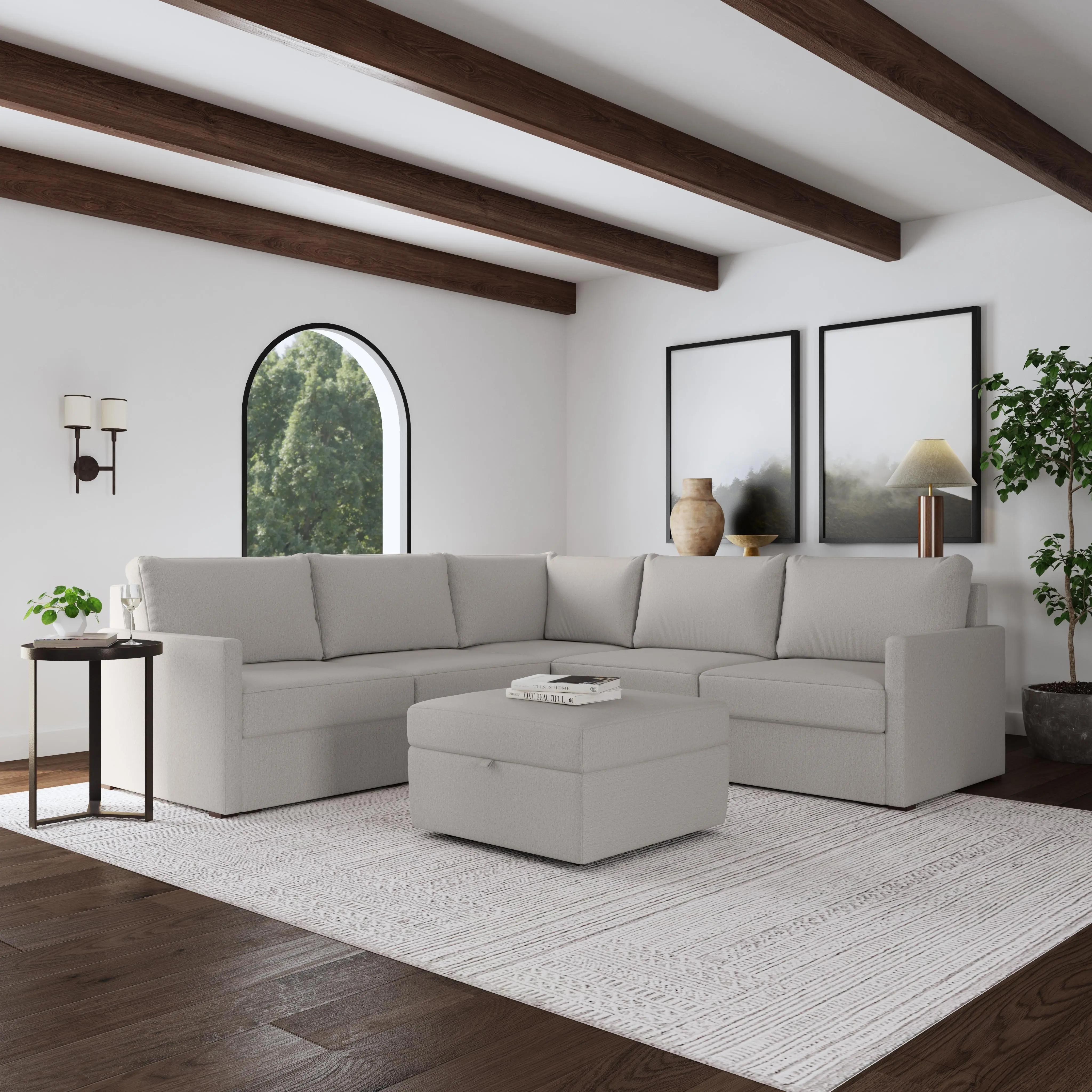 Flex Taupe 5-Seat Modular Sectional with Narrow Arm and Storage...