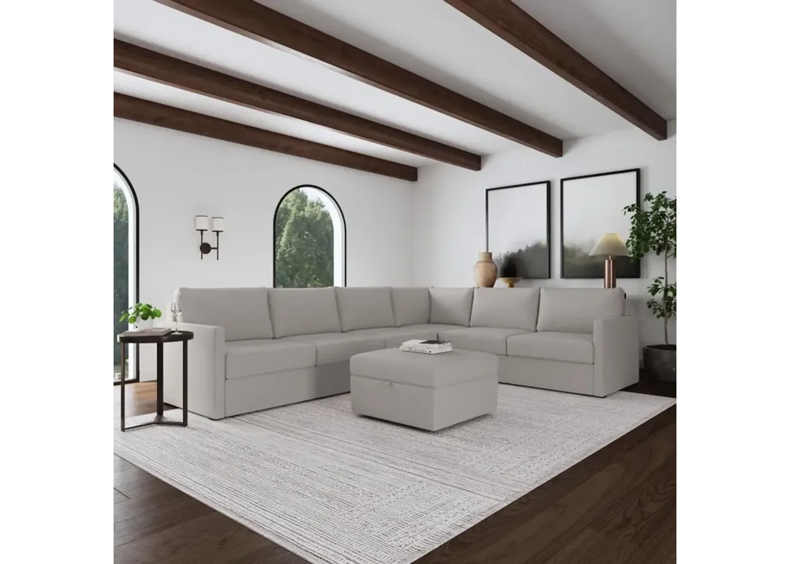 Flex Taupe 6-Seat Modular Sectional with Narrow Arm and Storage...