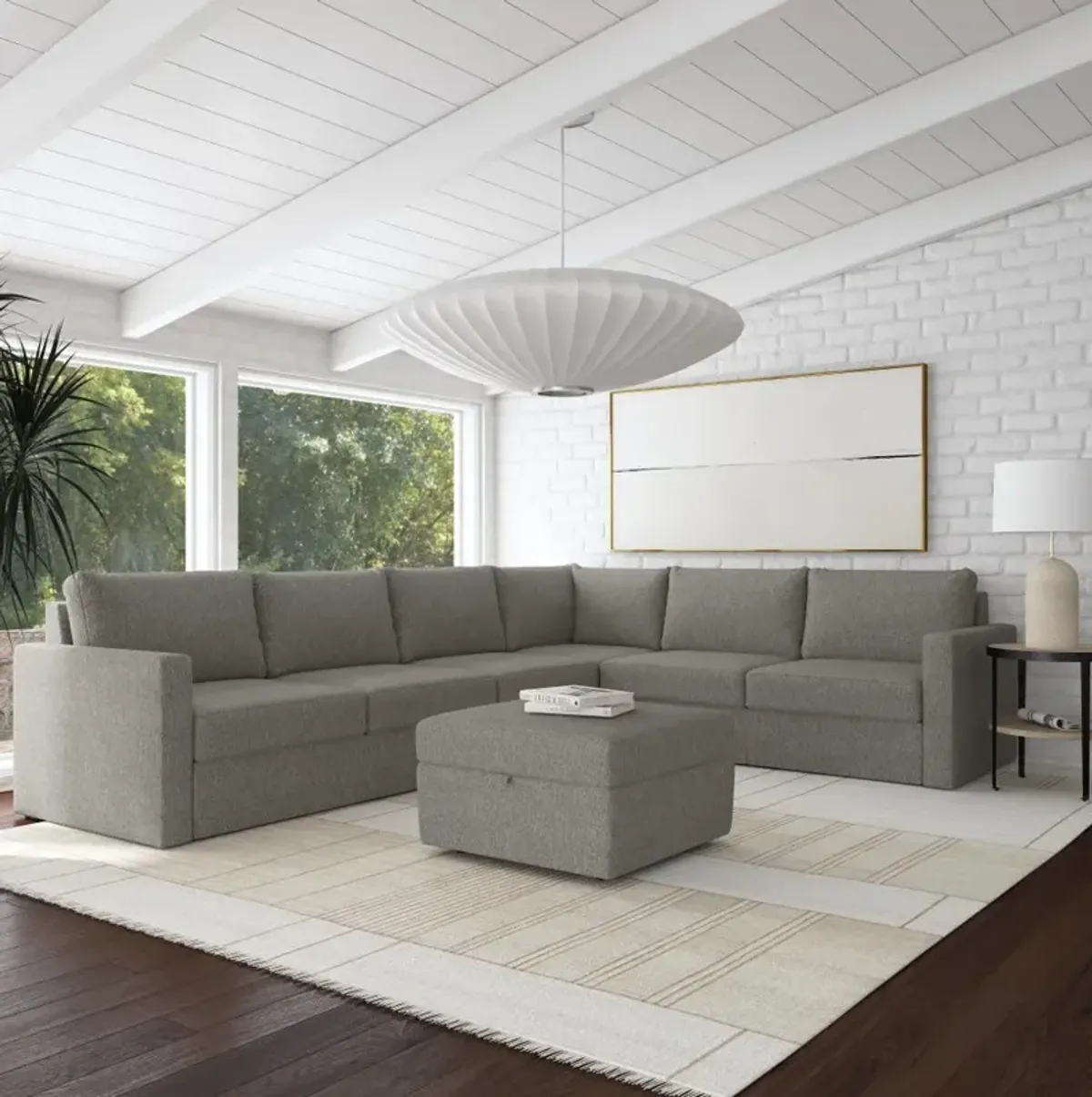 Flex Gray 6-Seat Modular Sectional with Storage Ottoman