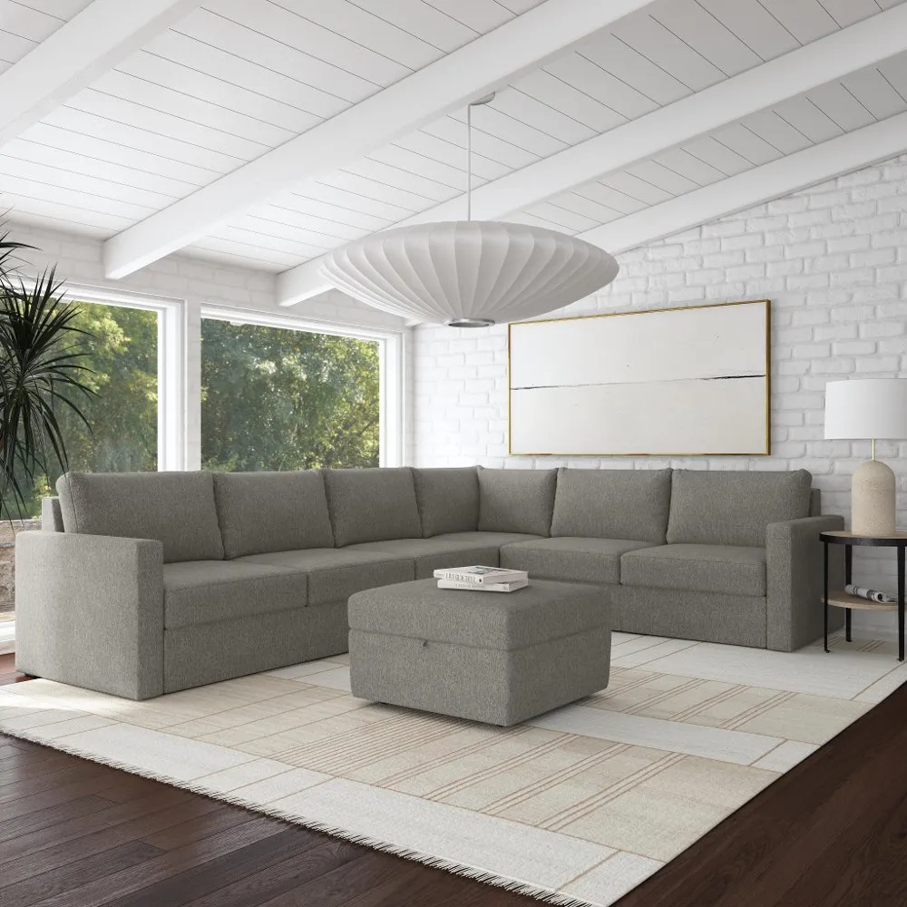 Flex Gray 6-Seat Modular Sectional with Storage Ottoman